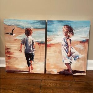 Beach Scene Art Prints - Set of 2 - Blue and Beige